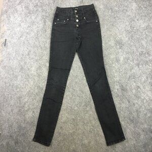 Hot Topic Jeans Size 1 Button Up High Rise Skinny Faded Black Stretch Pockets